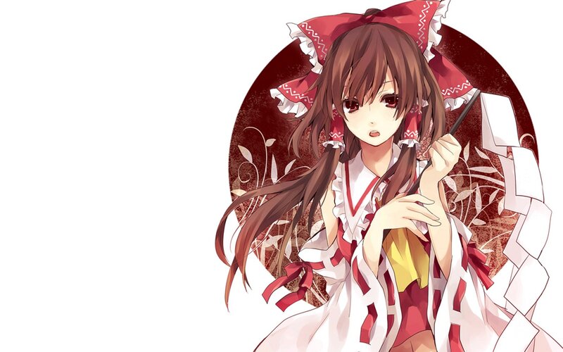 Anime Girl with Red Bow — White, Calm, Long Brown Hair