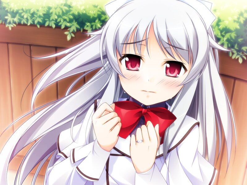 Anime Girl with Red Bow — White, Calm