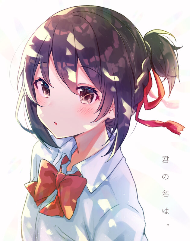 Anime Girl with Red Bow — White, Serene, School Uniform