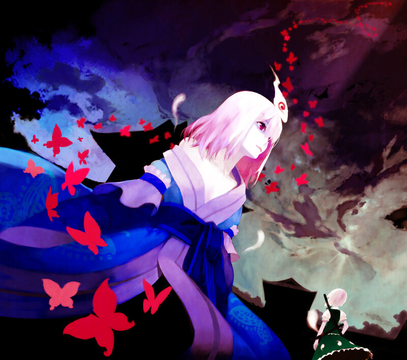 Anime girl with red butterflies