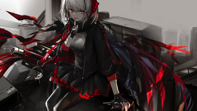 Anime Girl with Red Cape — Black, Dramatic