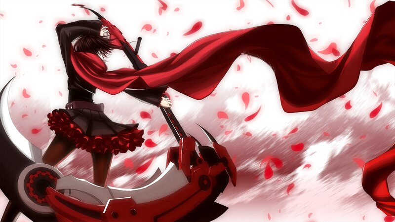 Anime Girl with Red Cape — Dramatic, Digital Art, Sword, Petals