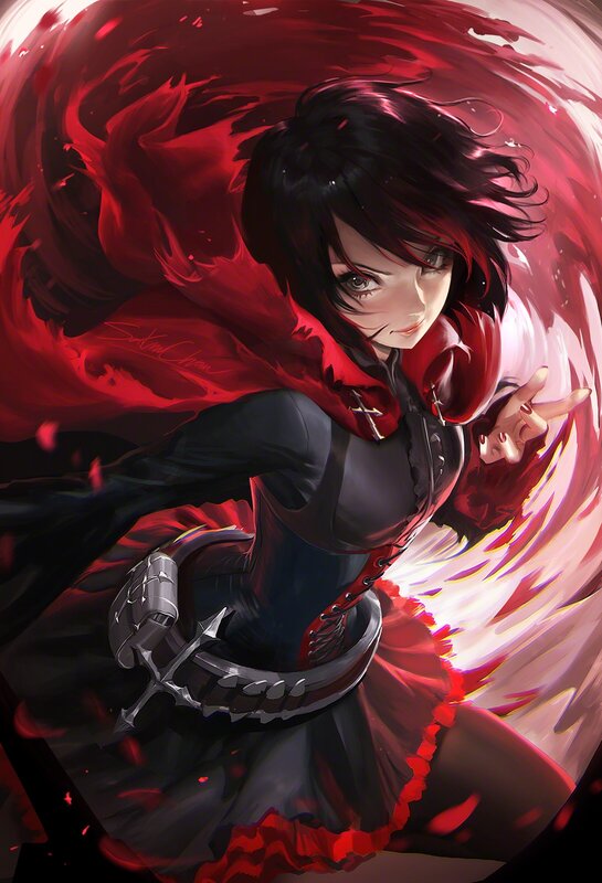 Anime Girl with Red Cape — Dramatic, Digital Art, Sword, Red Cloak