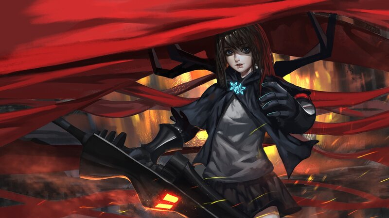 Anime Girl with Red Cape — Dramatic, Digital Art, Sword