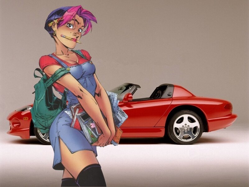 anime girl with red car