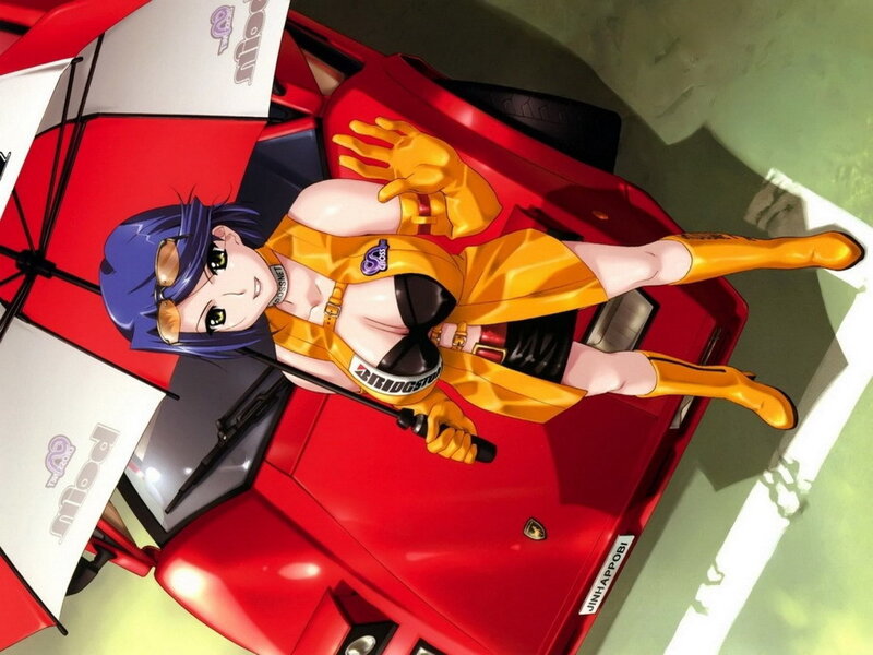 anime girl with red car
