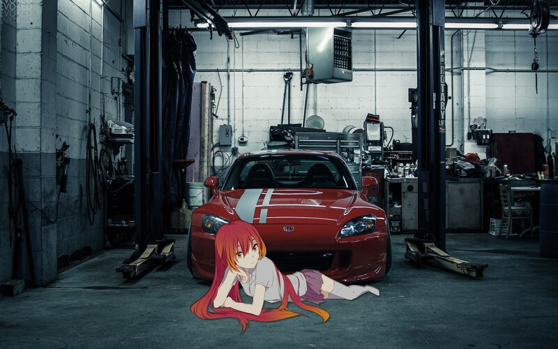 Anime Girl with Red Car — Dramatic, Digital Art
