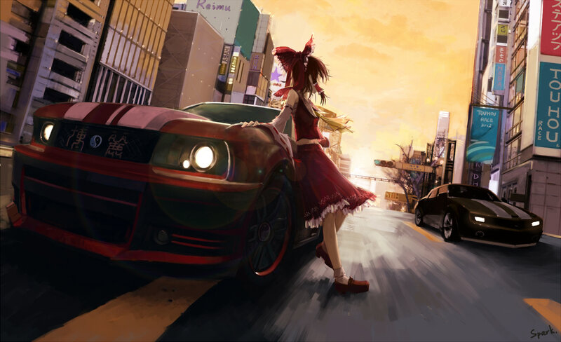 Anime Girl with Red Car — Dramatic