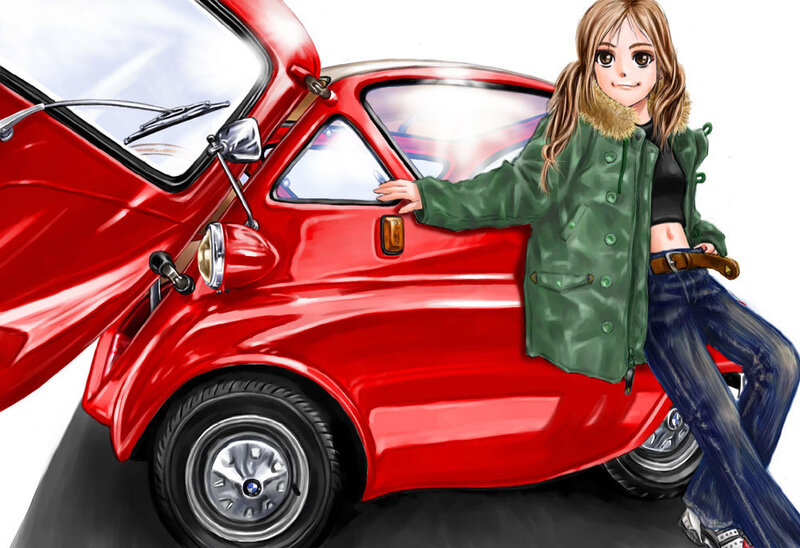 Anime girl with red car