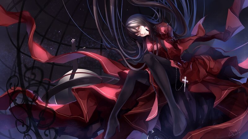 anime girl with red cloak