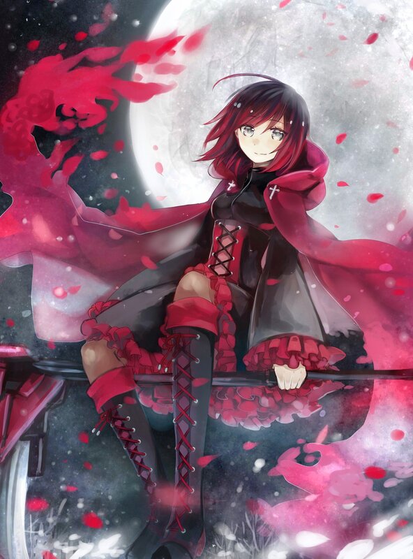 Anime Girl with Red Cloak — Dramatic, Night, Digital Art, Moon