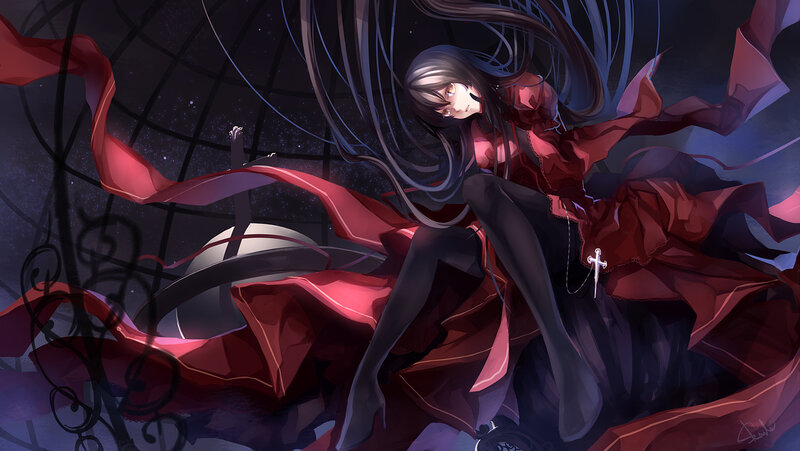 Anime Girl with Red Cloak — Dramatic, Night