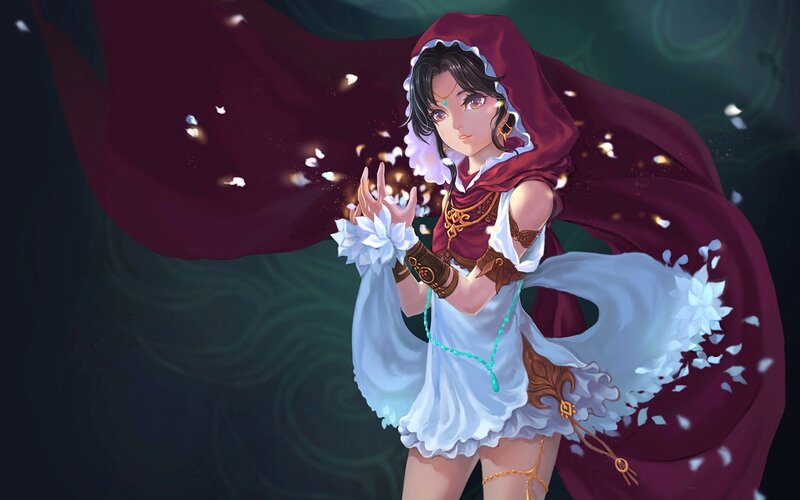 Anime Girl with Red Cloak — White, Dramatic