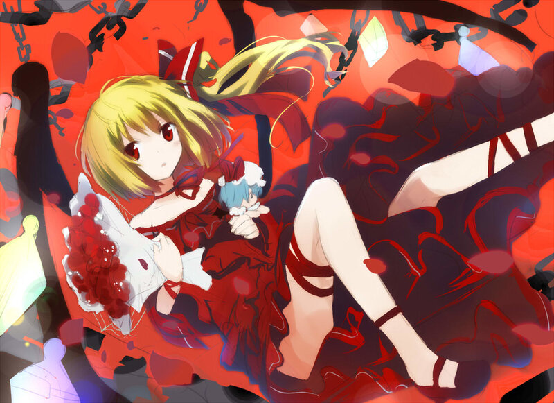 Anime girl with red dress and chains