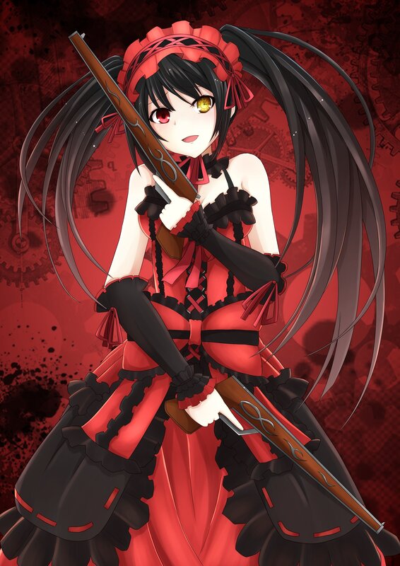 Anime girl with red dress and guns