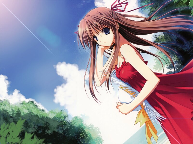Anime Girl with Red Dress — Blue
