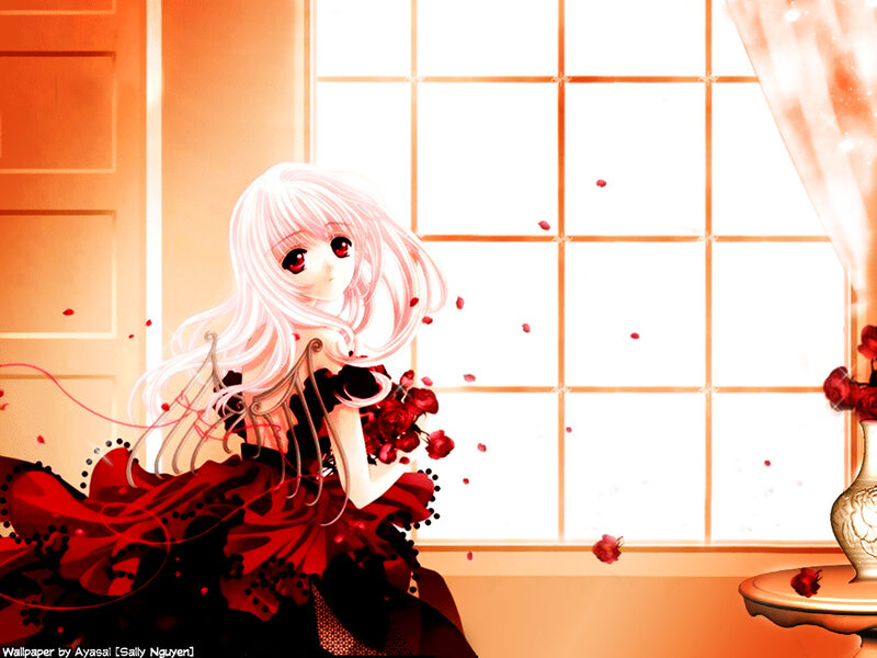 Anime Girl with Red Dress — Dramatic, Afternoon