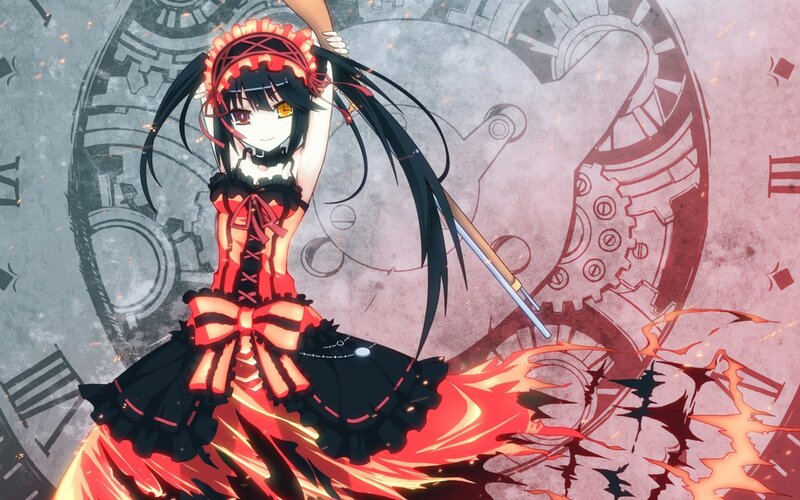 Anime Girl with Red Dress — Dramatic, Clockwork Gears