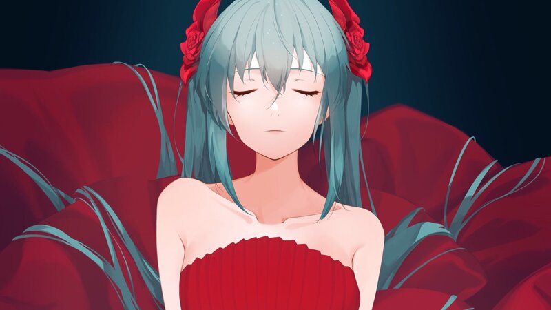 Anime Girl with Red Dress — Serene, Night, Digital Art