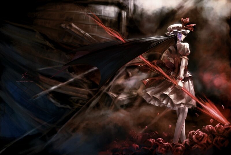 Anime girl with red energy blades