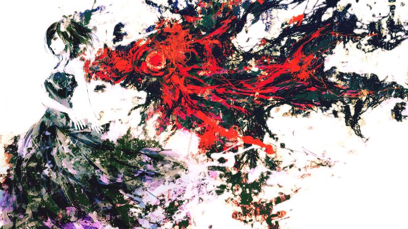 Anime Girl with Red Energy — Dramatic, Digital Art, Red Splatter