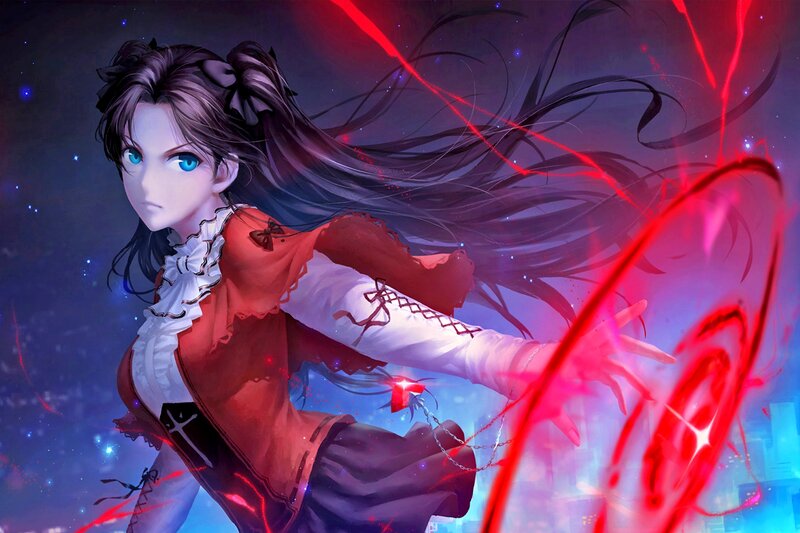 Anime Girl with Red Energy — Dramatic, Night, Digital Art
