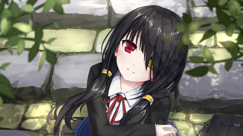 Anime Girl with Red Eye — Black, Calm