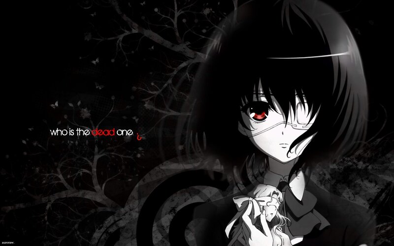 Anime Girl with Red Eye — Black, Dark, Dramatic, Night, Tree