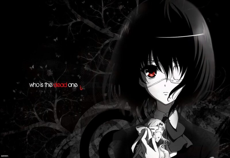 Anime Girl with Red Eye — Black, Dark, Night