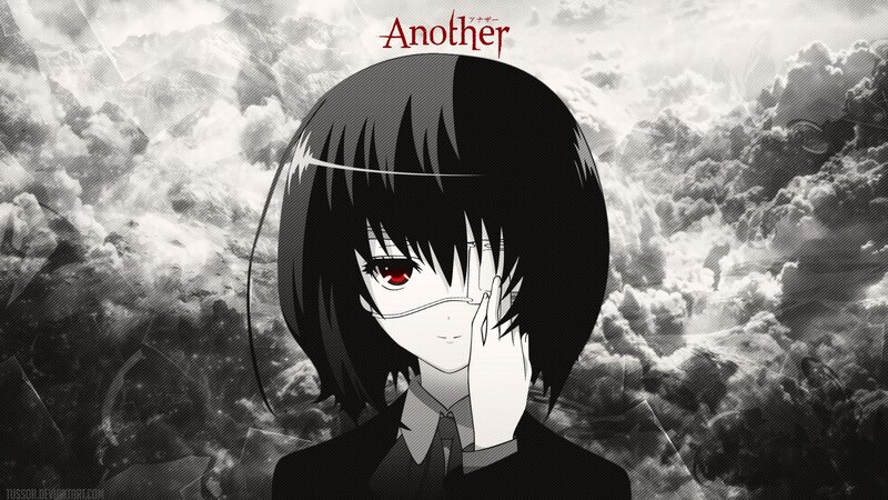 Anime Girl with Red Eye — Black, Dramatic, Clouds