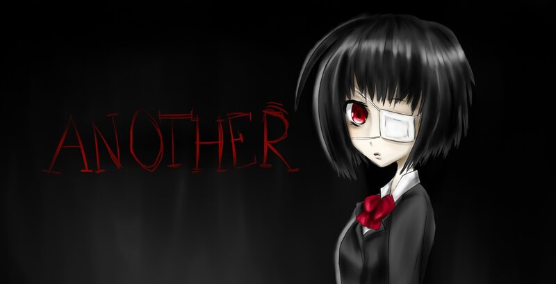 Anime Girl with Red Eye — Black, Dramatic, Digital Art, Red Bow Tie