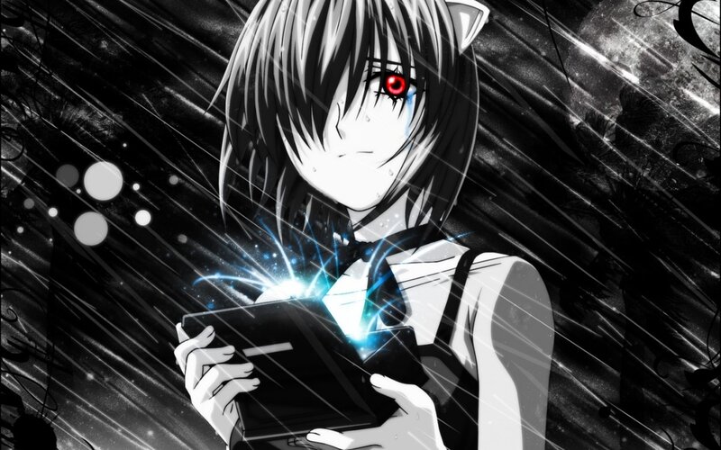 Anime Girl with Red Eye — Black, Dramatic, Night