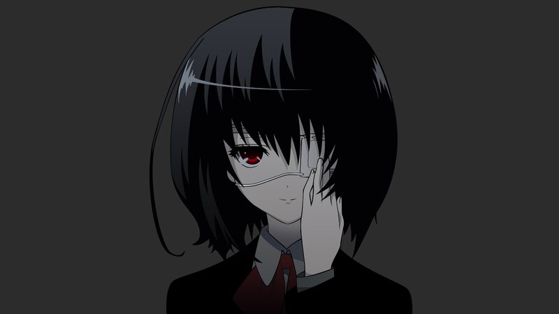 Anime Girl with Red Eye — Black, Dramatic, School Uniform
