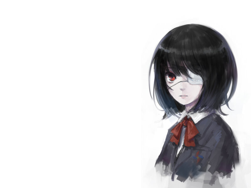 Anime Girl with Red Eye — Black, Neutral