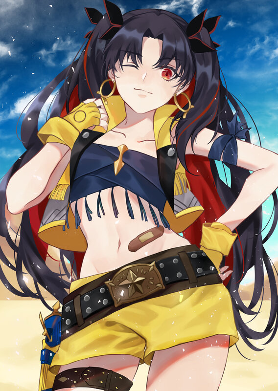 Anime Girl with Red Eye — Blue, Confident