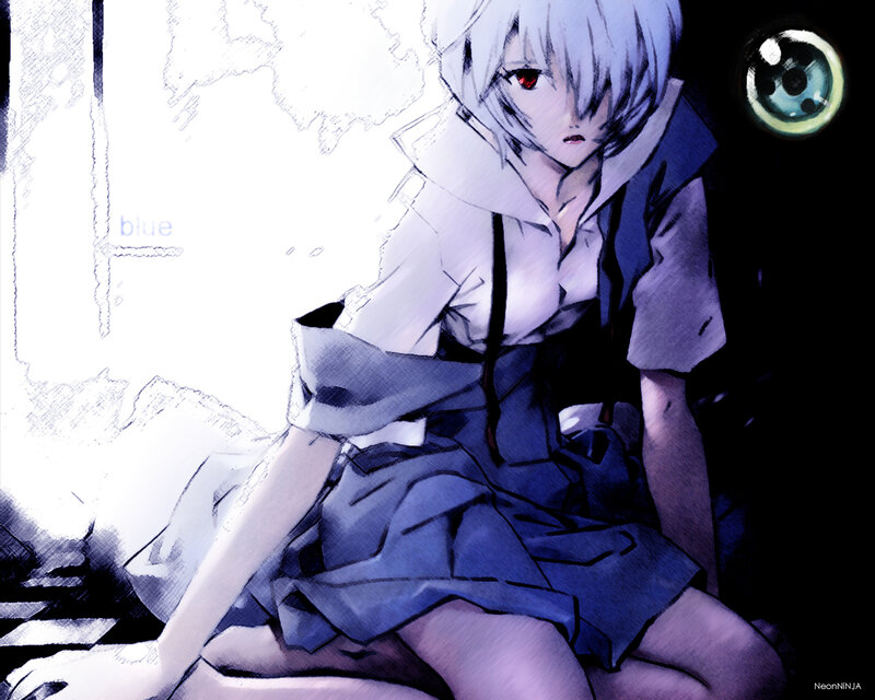 Anime Girl with Red Eye — White