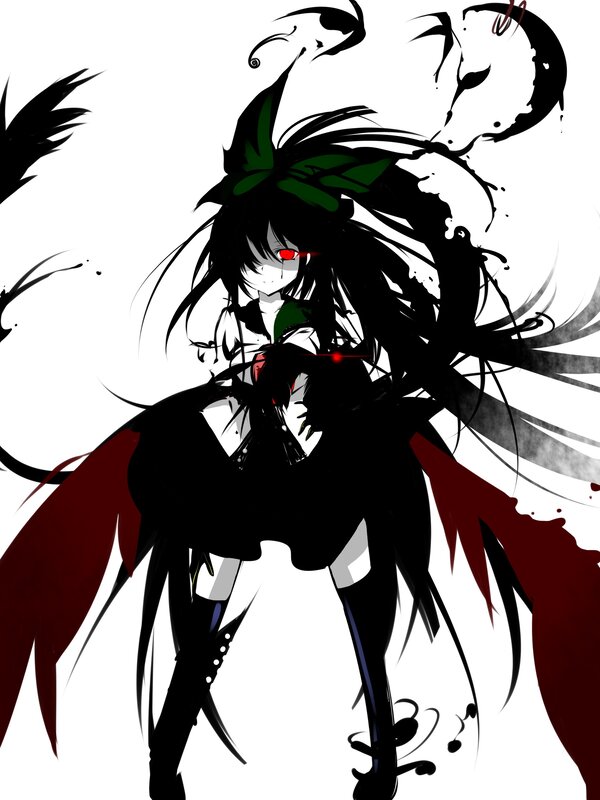 anime girl with red eyes and black hair