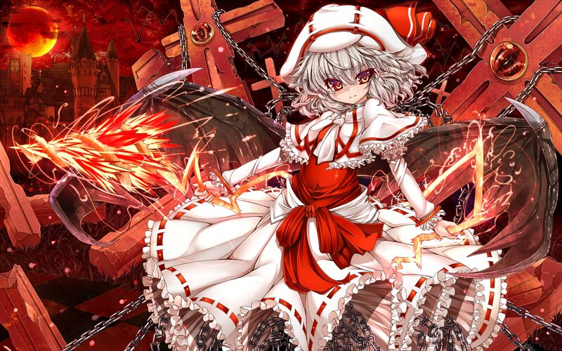 Anime girl with red eyes and chains