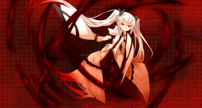 anime girl with red eyes and dark energy
