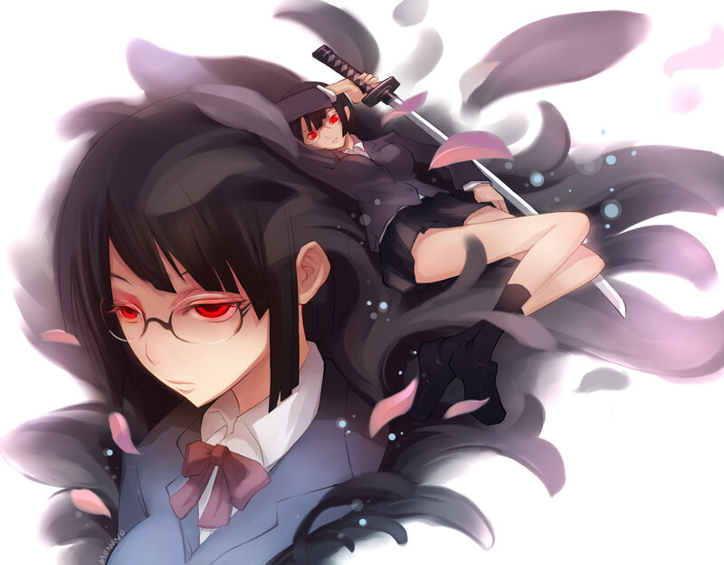 anime girl with red eyes and sword