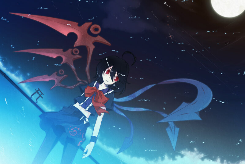 anime girl with red eyes and weapons