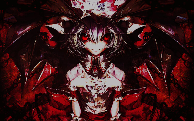 anime girl with red eyes and wings