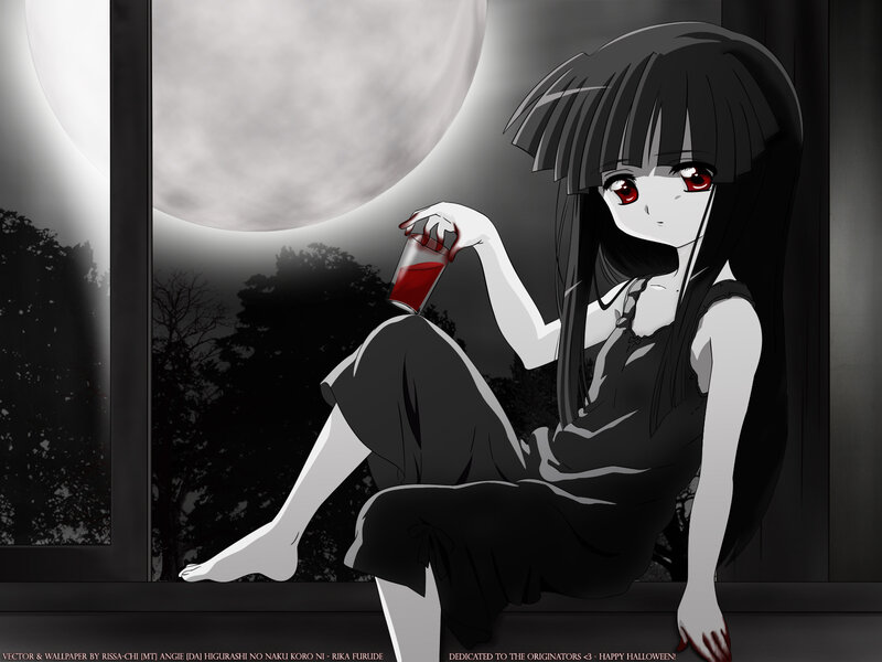 Anime girl with red eyes at night