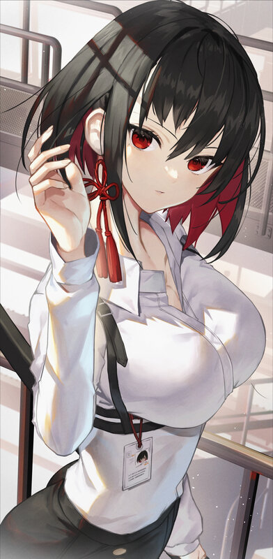 Anime Girl with Red Eyes — Black, Calm, Afternoon