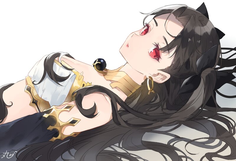 Anime Girl with Red Eyes — Black, Calm, Digital Art