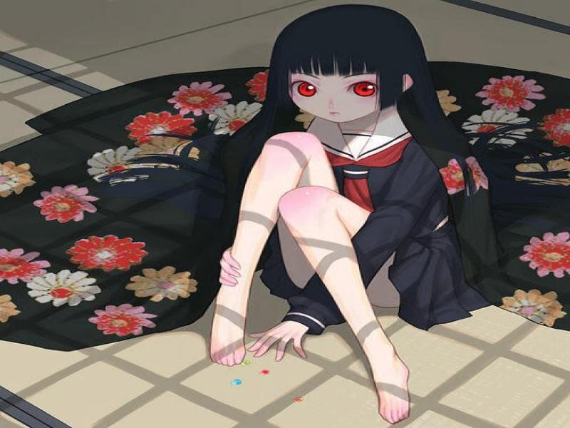 Anime Girl with Red Eyes — Black, Calm