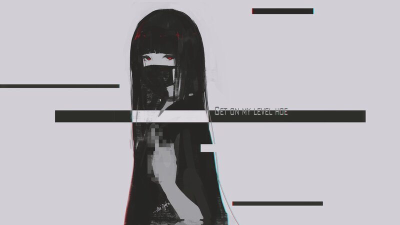 Anime Girl with Red Eyes — Black, Dark, Digital Art, Mask