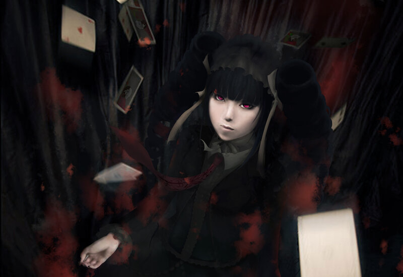 Anime Girl with Red Eyes — Black, Dark, Dramatic, Night
