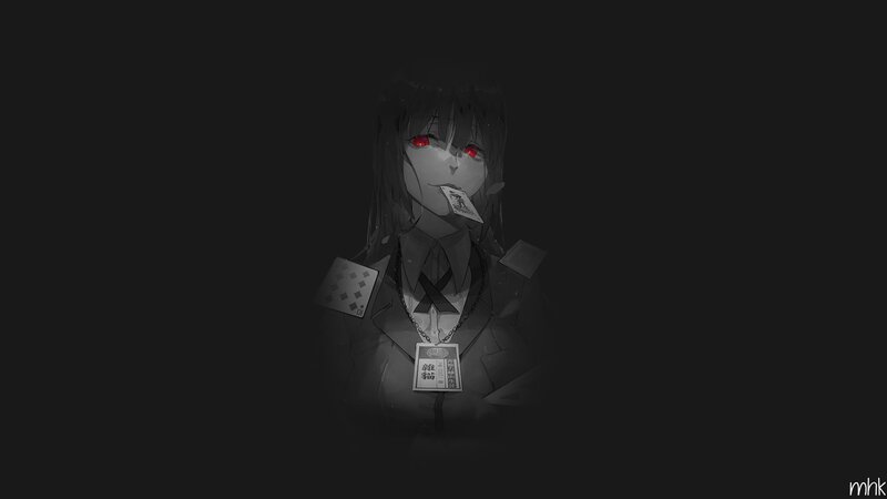 Anime Girl with Red Eyes — Black, Dark, Night, Digital Art, Playing Cards