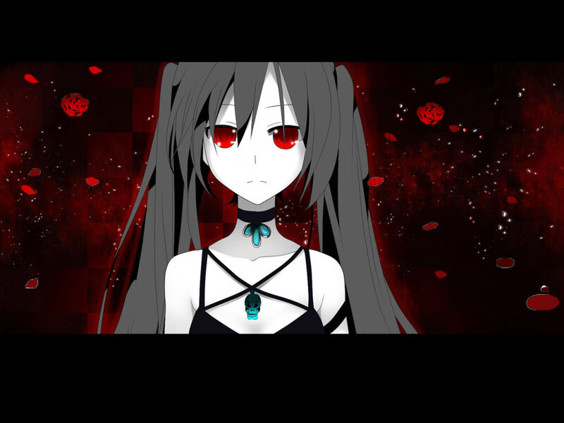 Anime Girl with Red Eyes — Black, Dark, Red Roses